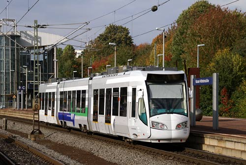 A diesel powwered TramTrain in France, operating on the mainline railway