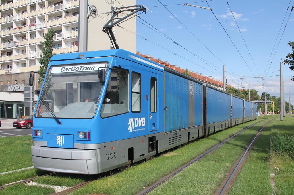 A freight carrying tram that was in use in Dresden, Germany.
