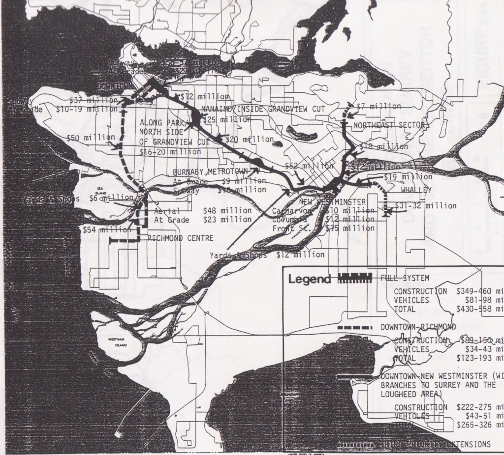 In 1978, the cost of the full system, as planned for LRT was $430 mil. ($1.8 billion, 2022) to $558 mil. ($2.4 billion in 2022) The 16 km Langley extension is said to cost aprox. $5 billion!