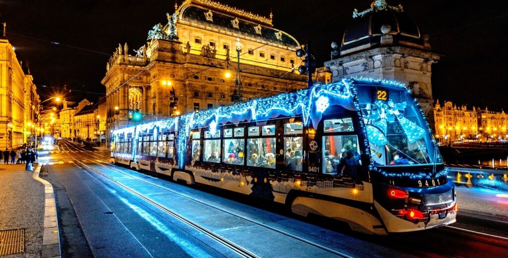 A Christmas tram in Prague. 
