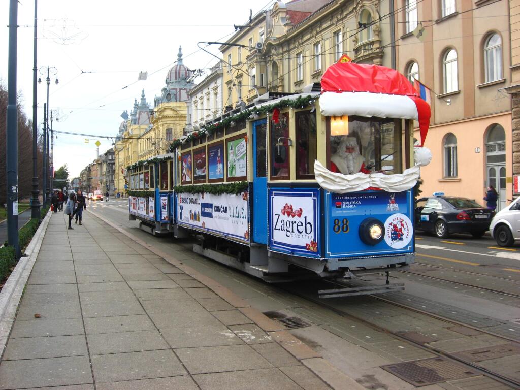  a  Christmas Tram in Zagreb, with Father Christmas driving